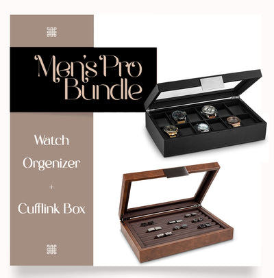 Men's Pro Organizer Bundle - Watch Organizer Box + Cufflink Box