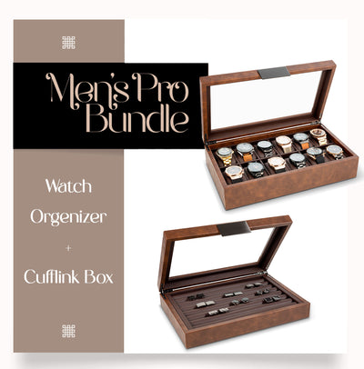 Men's Pro Organizer Bundle - Watch Organizer Box + Cufflink Box