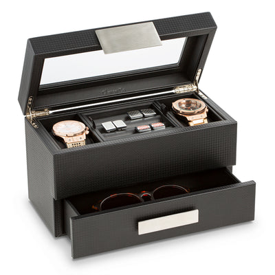premium 2 slot watch box with drawer